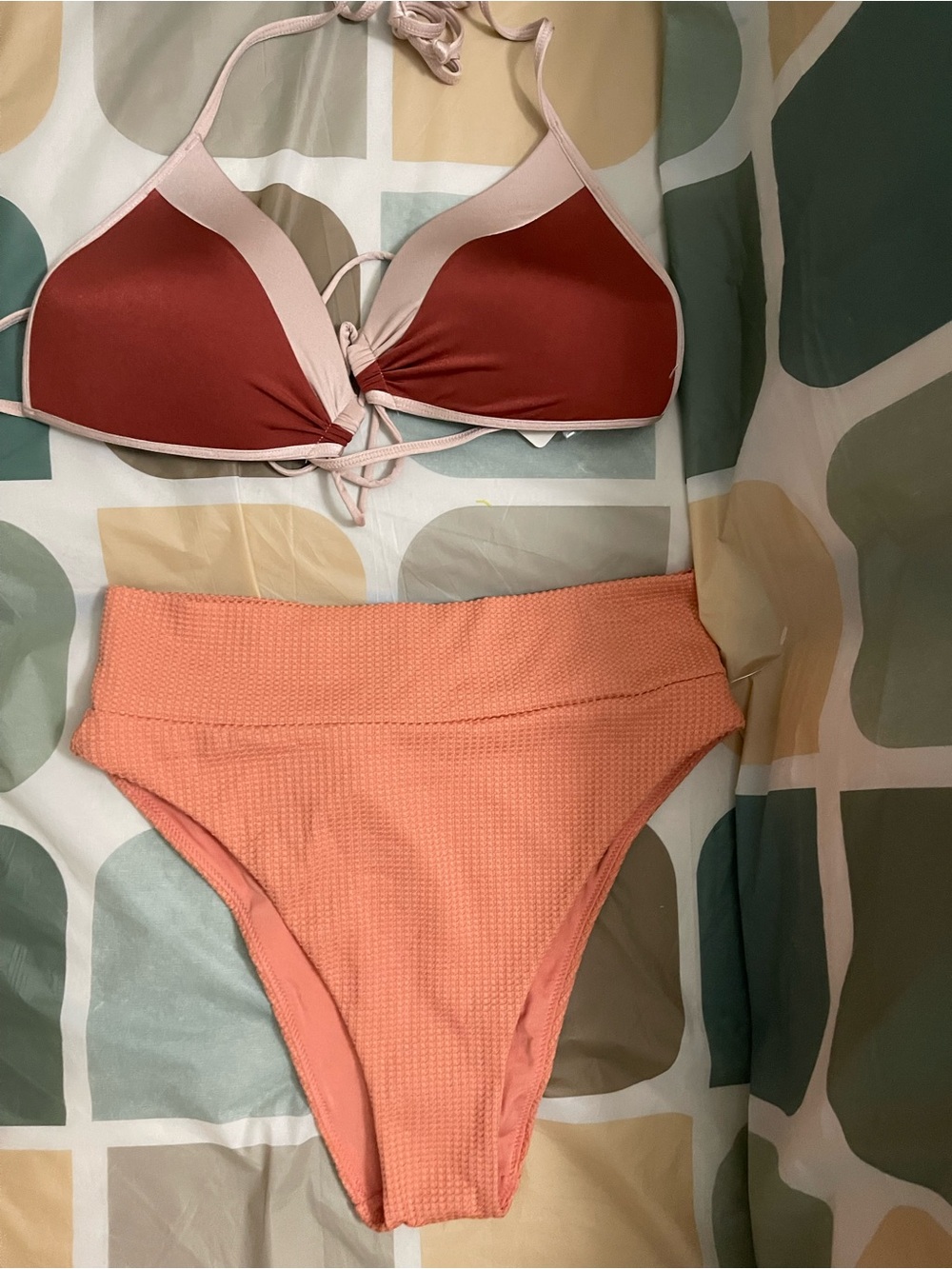 Two-Piece Bikini Set in Rust and Peach